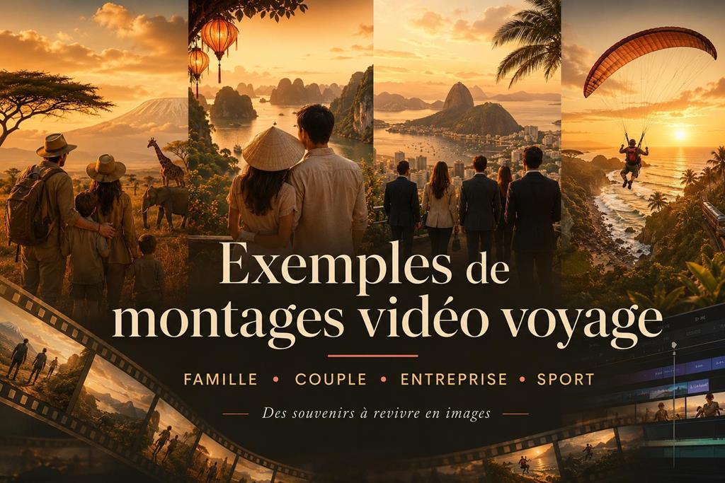 Exemples de montages vidéo voyage : famille, couple, entreprise et aventure sportive