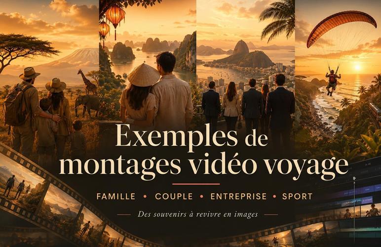 Exemples de montages vidéo voyage : famille, couple, entreprise et aventure sportive